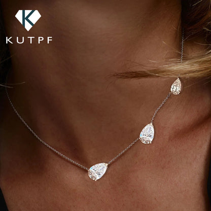3-Stones Waterdrop Moissanite Pendant Necklace for Women 925 Silver 4-3-2Carat East West Pear Cut Diamond Neckchain Fine Jewelry