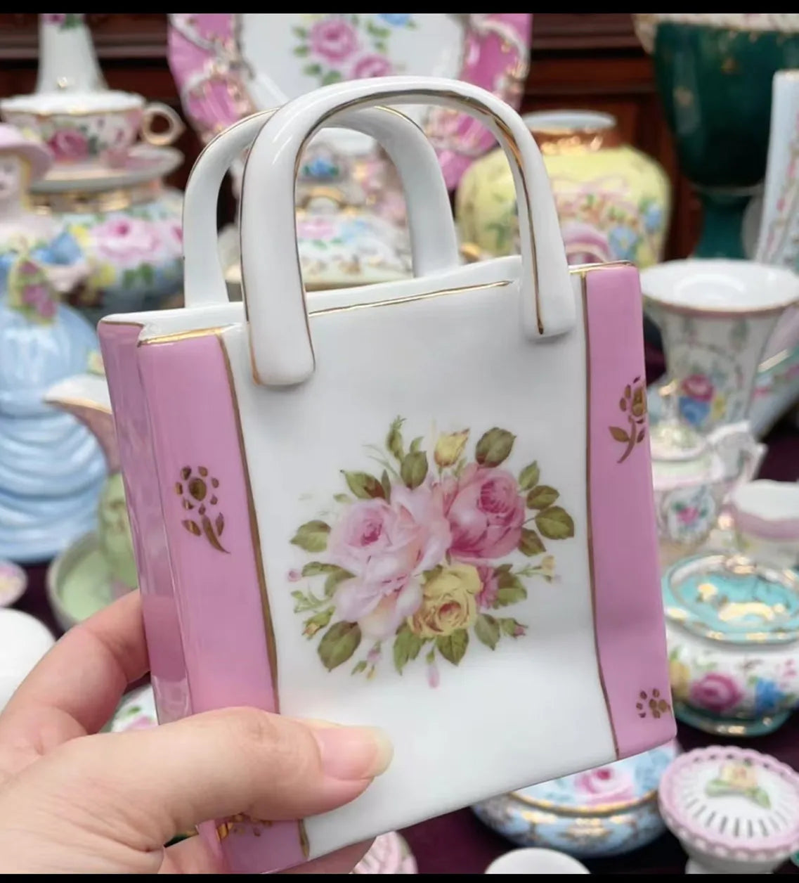 Ceramics Flower Jewelry Storage Box Vase Teapot Flower Basket Jewelry Case Storage Jewelry Organizer Display Home Decor Ornament