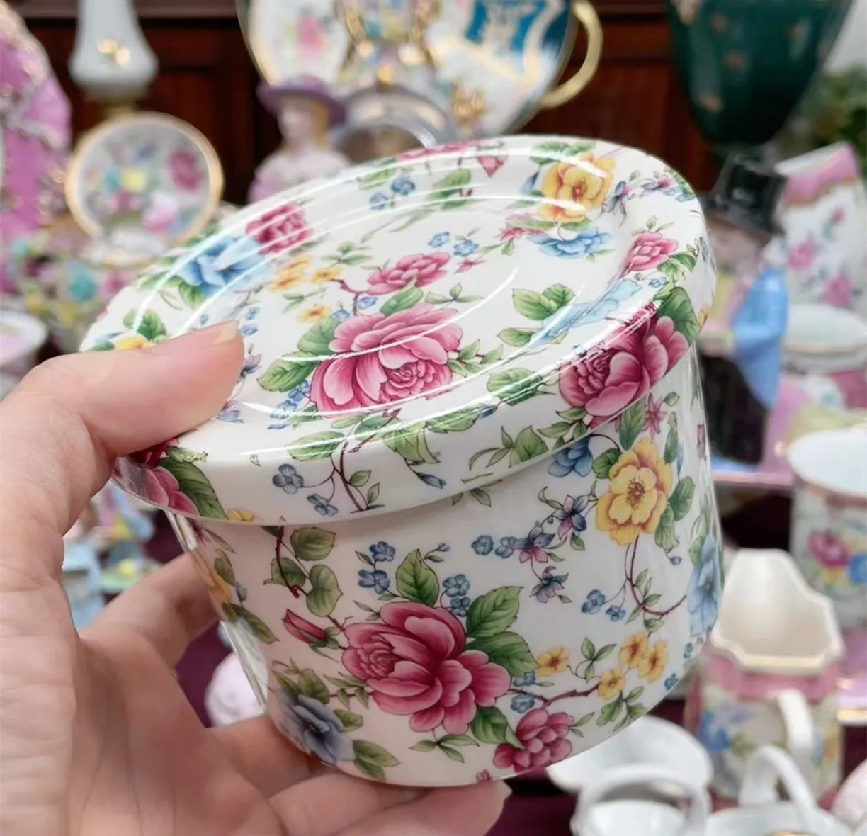 Ceramics Flower Jewelry Storage Box Vase Teapot Flower Basket Jewelry Case Storage Jewelry Organizer Display Home Decor Ornament